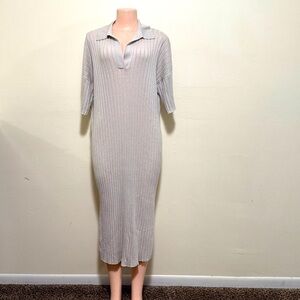 H&M NWT Midi Knit ribbed Polo Shirt Dress woman size Large stretch